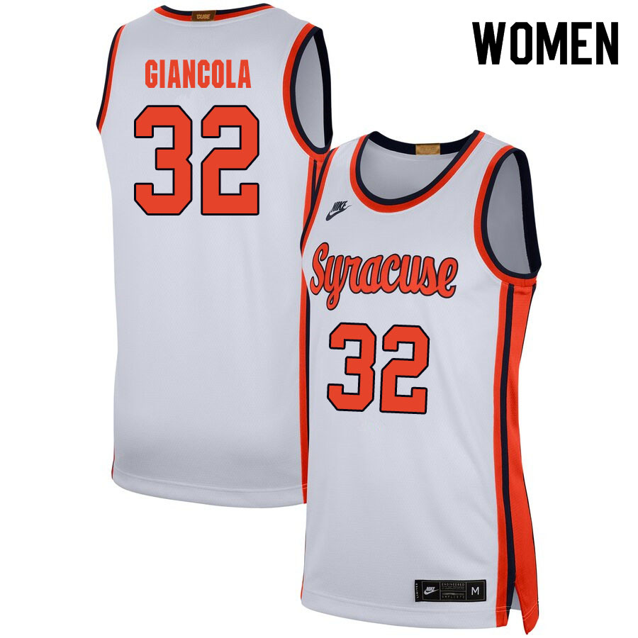 2020 Women #32 Nick Giancola Syracuse Orange College Basketball Jerseys Sale-White - Click Image to Close